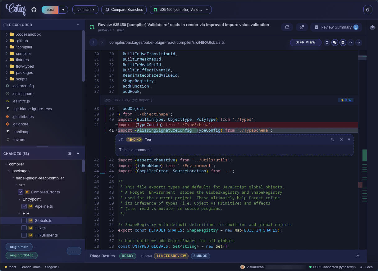 PR review with inline comments